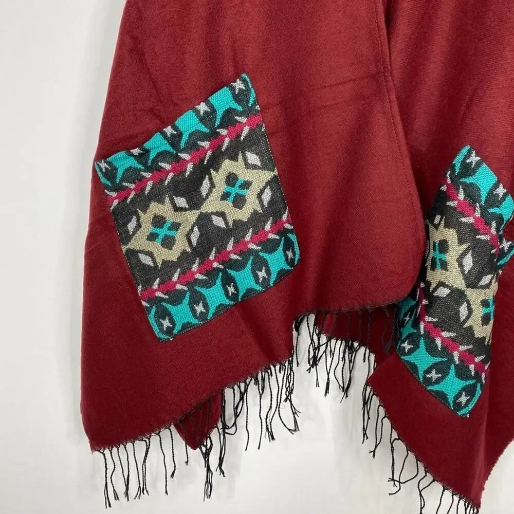 2/$30 NEW Boho Southwest Ruana Oversized Open Wrap Poncho Blanket Scarf